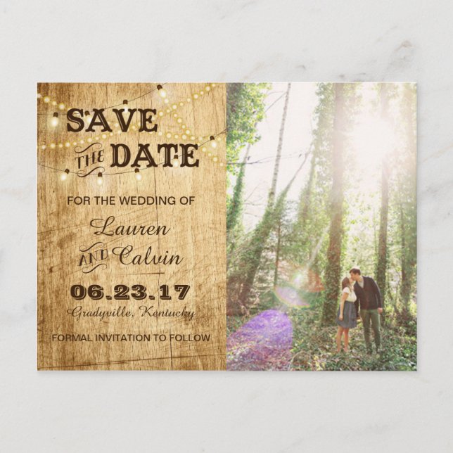 Country Save the Date Card für Ihre Rustikale Hoch Ankündigungspostkarte (Vorderseite)