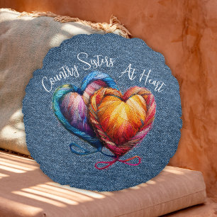 Country Schwestern im Herzen Schrift Rundes Kissen