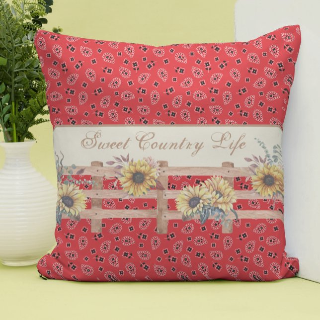 Country Sonnenblumen auf Bandana Print Custom Kissen (Von Creator hochgeladen)