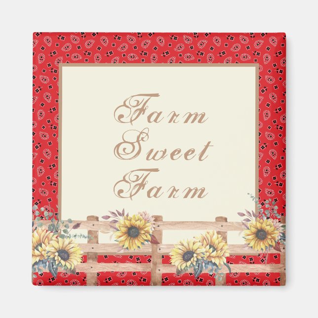 Country Sonnenblumen auf Bandana Print Custom Magnet (Vorne)