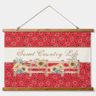Country Sonnenblumen auf Bandana Print Custom Wandteppich Mit Holzrahmen