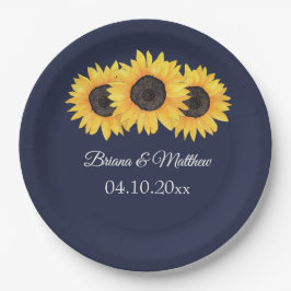 Country Sonnenblumen auf Blue Paper Dinner Plate Pappteller