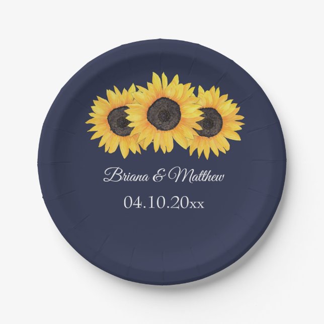 Country Sonnenblumen auf Blue Paper Plate Pappteller (Vorderseite)
