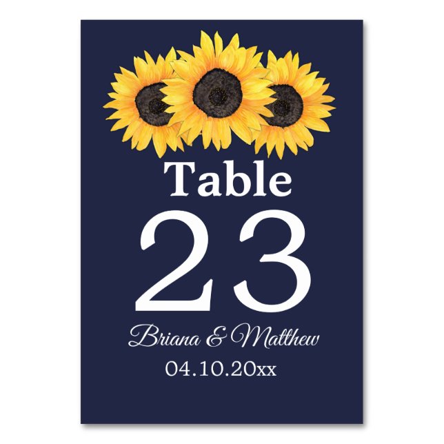 Country Sonnenblumen auf Blue Table Card Tischnummer (Vorderseite)