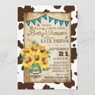 Country Sonnenblumen und Kuh Print Baby Dusche Einladung
