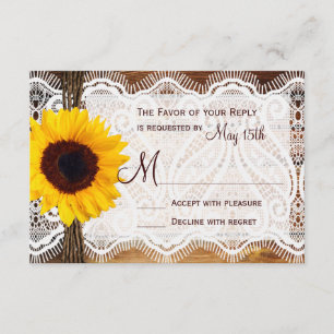 Country Stall Wood Lace Sunflower Wedding RSVP Car