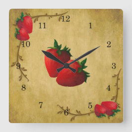 Country Strawberries Wall Clock Quadratische Wanduhr