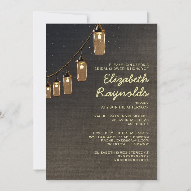 Country String Lights Bridal Dusche Einladungen (Vorderseite)