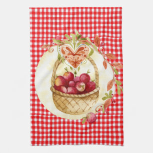 Country Style Apple Harvest mit Gingham Geschirrtuch