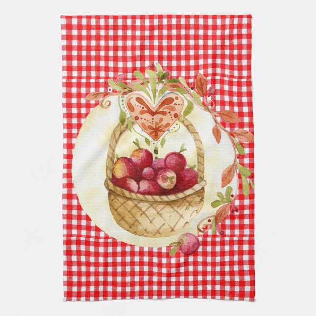 Country Style Apple Harvest mit Gingham Geschirrtuch (Vertikal)