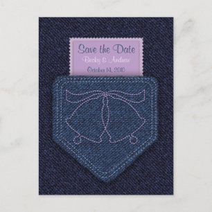 Country Style Denim Blau und Save the Date Lila Ankündigungspostkarte