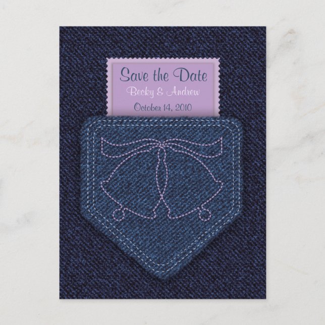Country Style Denim Blau und Save the Date Lila Ankündigungspostkarte (Vorderseite)