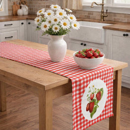 Country Style Erdbeeren mit Red Gingham Kurzer Tischläufer