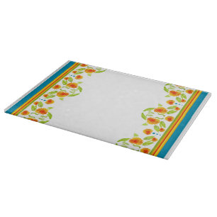 Country Style Marigolds Border Glass Cutting Board Schneidebrett