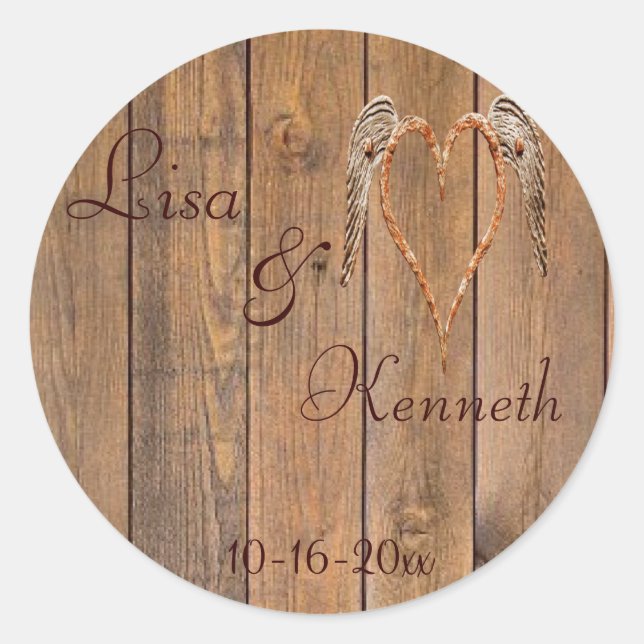 Country Style Rustic Angel Wings Wedding Runder Aufkleber (Vorderseite)