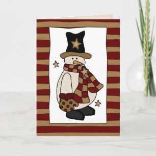 Country Style Snowman in Black Hat Weihnachtskarte Feiertagskarte