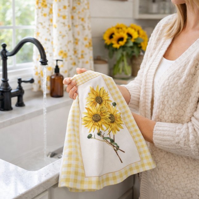 Country Style Yellow Cheick Sonnenblume Geschirrtuch (Sunflower farmhouse kitchen towel perfect for housewarmings, bridal shower gift bags, and more.”)