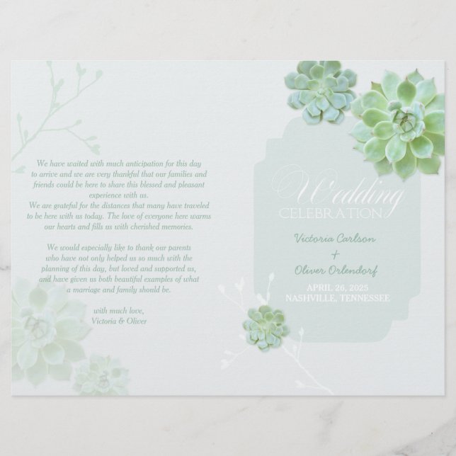 Country succulent Cactus Wedding Bi Fold Program (Vorderseite)