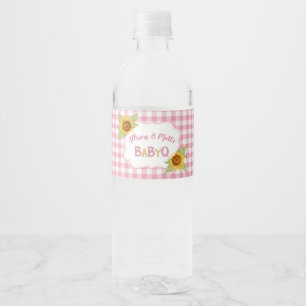 Country Sunblumen Pink Gingham Karo Baby Q GRILLEN Wasserflaschenetikett
