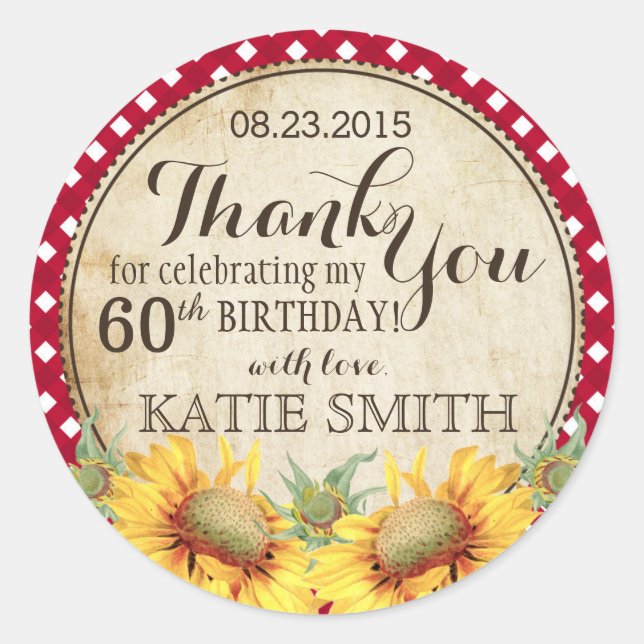 Country Sunblumen Rustic Dankeschön Label Runder Aufkleber (Vorderseite)
