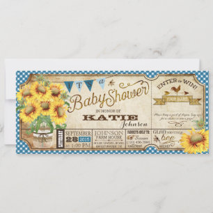 Country Sunblumen und Gingham Karo Baby Shower Einladung