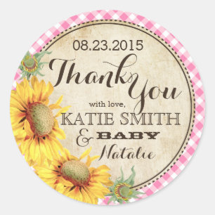 Country Sunblumen und Gingham Karo Vielen Dank Runder Aufkleber