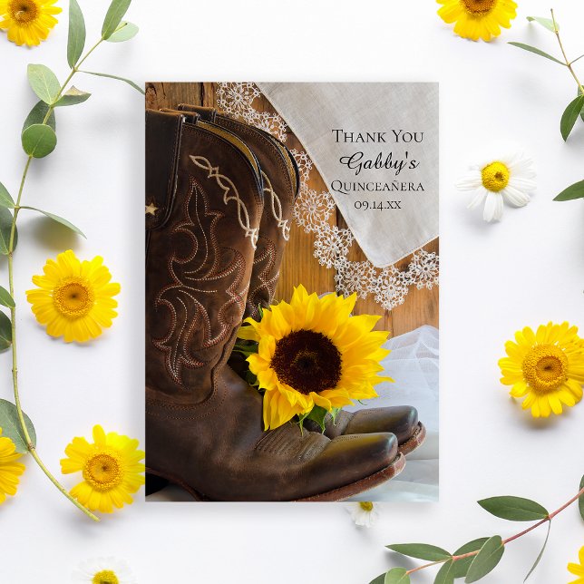 Country Sunflower and Lace Quinceañera Thank You Dankeskarte (Von Creator hochgeladen)