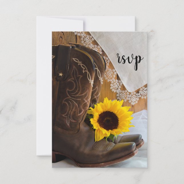 Country Sunflower and Lace Western Wedding RSVP Karte (Vorderseite)