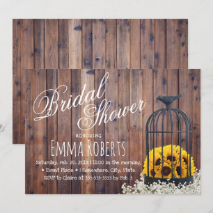 Country Sunflower & Birdcage Rustikales Brautparty Einladung