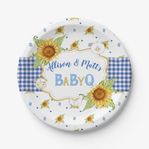 Country Sunflower Blue Gingham Baby Q Barbeque Pappteller