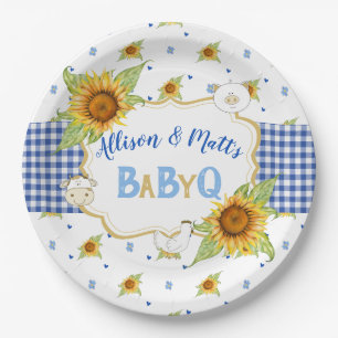 Country Sunflower Blue Gingham Baby Q Barbeque Pappteller