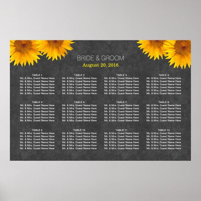 Country Sunflower Chalkboard Hochzeitskarte Poster (Vorne)