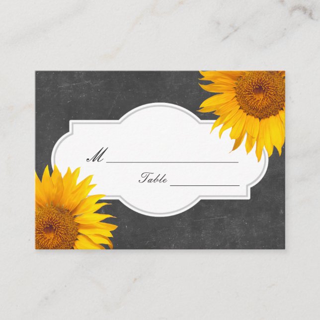Country Sunflower Chalkboard Hochzeitsplatz/Sitzpl Platzkarte (Vorderseite)