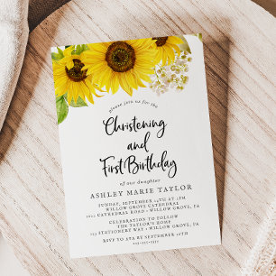 Country Sunflower Christening und Erster Geburtsta Einladung