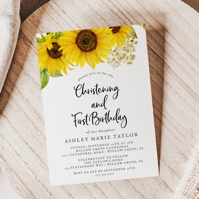 Country Sunflower Christening und Erster Geburtsta Einladung (Von Creator hochgeladen)
