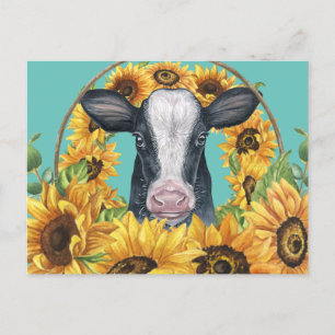 Country Sunflower Cow Postkarte