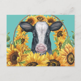 Country Sunflower Cow Postkarte