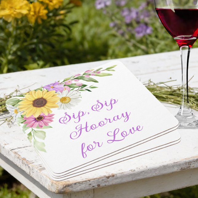 Country Sunflower Daisy Watercolor Floral Wedding Rechteckiger Pappuntersetzer (Von Creator hochgeladen)