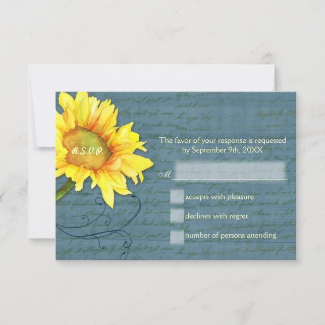 Country Sunflower Dusky Blue Wedding RSVP (Vorderseite)