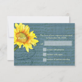 Country Sunflower Dusky Blue Wedding RSVP Karte