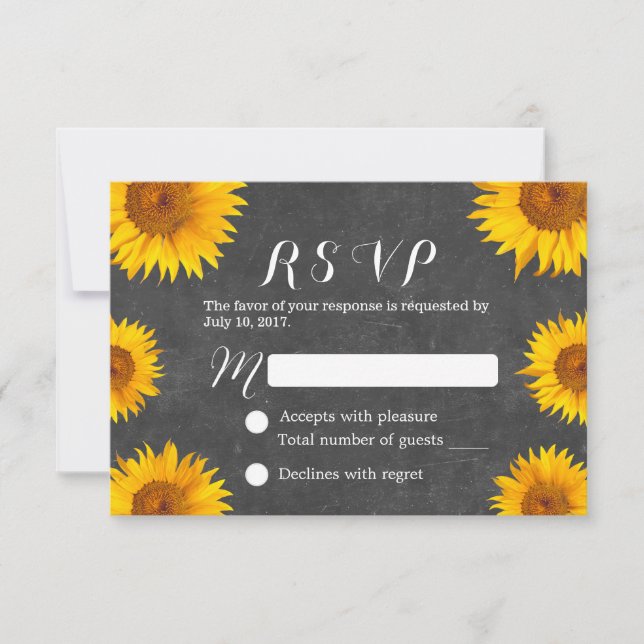 Country Sunflower Floral Chalkboard Hochzeit RSVP Karte (Vorderseite)
