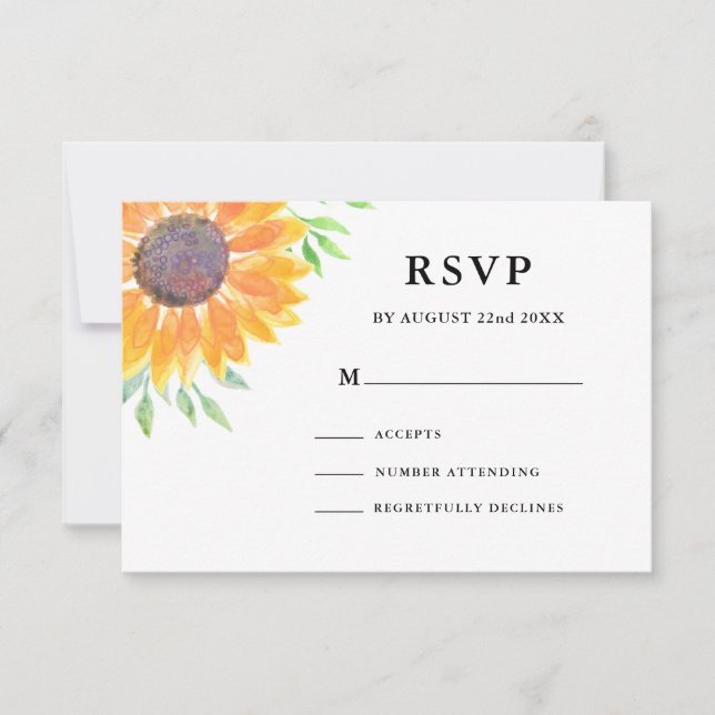 Country Sunflower Foliage Wedding RSVP Karte (Vorderseite)