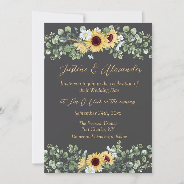 Country Sunflower Foto QR Code Hochzeit Einladung (Vorderseite)