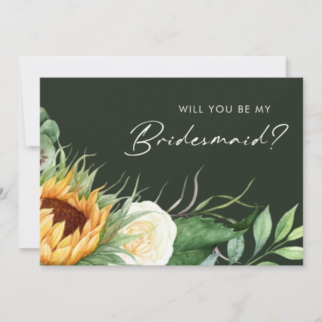 Country Sunflower | Green Bridesmaid Vorschlagskar Einladung (Vorderseite)