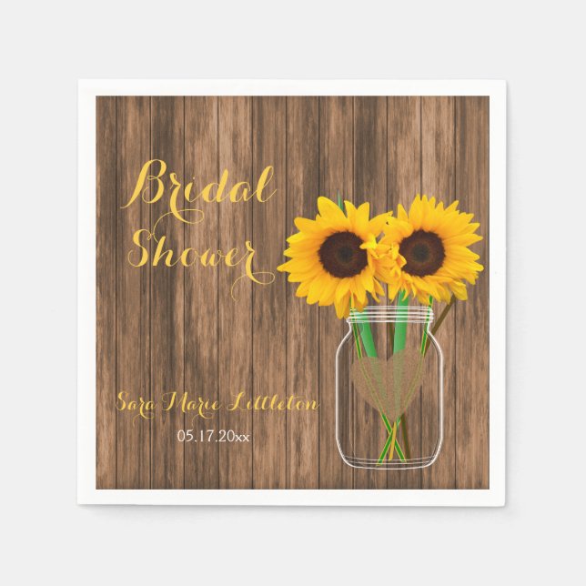 Country Sunflower Mason Jar Brautparty Serviette (Vorderseite)