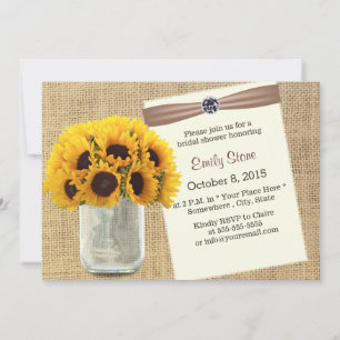 Country Sunflower & Mason Jar Burlap Brautparty Einladung