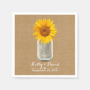 Country Sunflower & Mason Jar Burlap Wedding Serviette