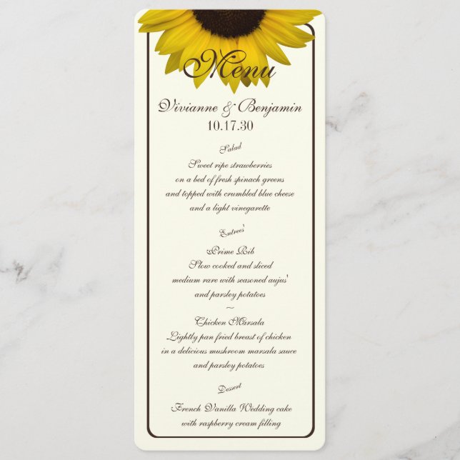 Country Sunflower Menu Card Menükarte (Vorderseite)