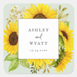Country Sunflower Minze Hochzeiten Umschlag Aufk Quadratischer Aufkleber