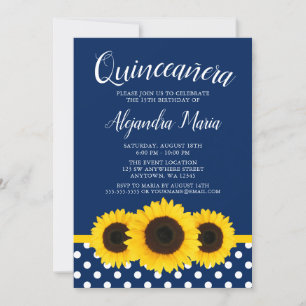 Country Sunflower Navy Blue Quinceanera Einladung